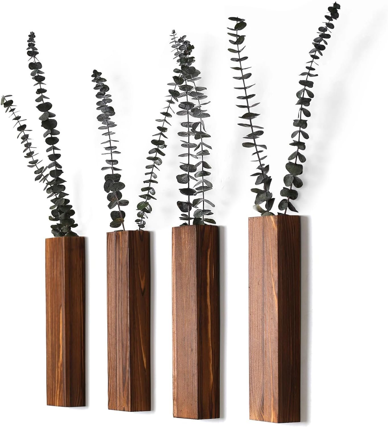 Sawoake Wooden Wall Planter Set of 4 – Modern Home Decor for Living Room, Bedroom, Bathroom – Walnut Finish Planter for Dried Flowers, Faux Greenery, Indoor Plants