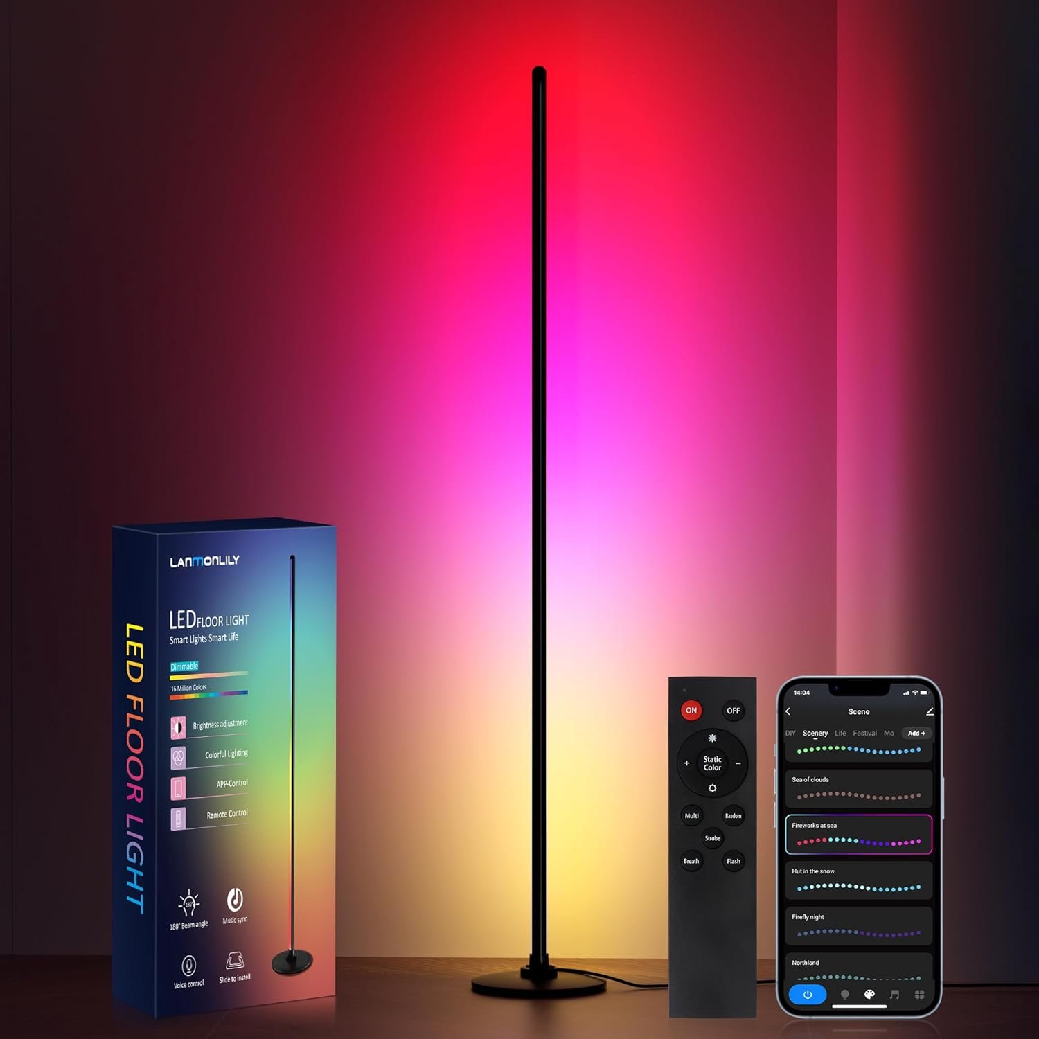 LED Floor Lamp,Corner Lamp Compatible with Alexa, Smart Modern Floor Lamp with Music Sync 16 Million Colors & 68+ Scene RGBICW Corner Lamp for Bedroom Living Room and Gaming Rooms