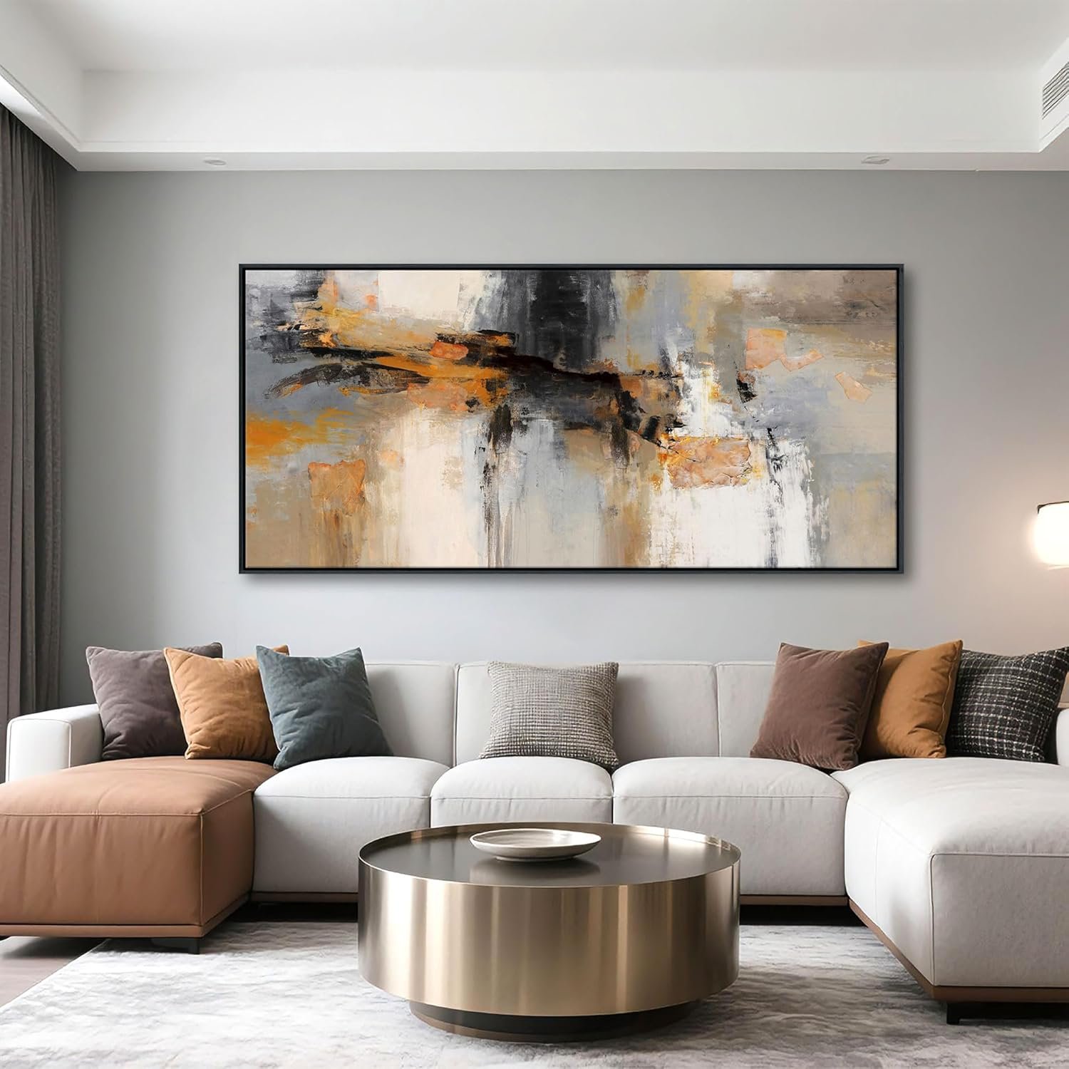 Abstract Wall Art – Large Canvas Wall Art for Living Room, Bedroom, Office – Framed Modern Wall Decor in Gray and Yellow – Artwork Paintings & Pictures