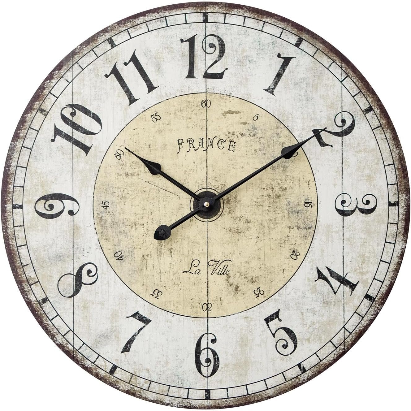 MODE HOME 24 Inch Large Wall Clock, Rustic Round Farmhouse Wall Clocks for Living Room Decor, Silent Non-Ticking Battery Operated Clock with Large Numerals, Vintage Oversized Decorative Wall Clock