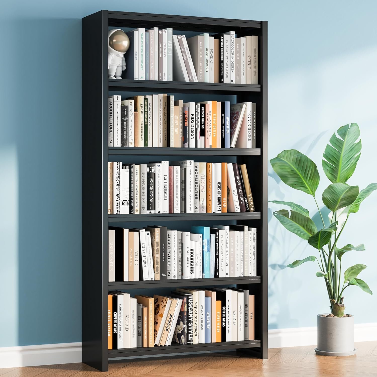 5 Tier Metal Bookshelf, Black 69″ Tall Bookcase, Large Heavy Duty Book Shelves, Industrial Wide Book Shelves, Display Storage Shelves for Library Bedroom Living Room Office