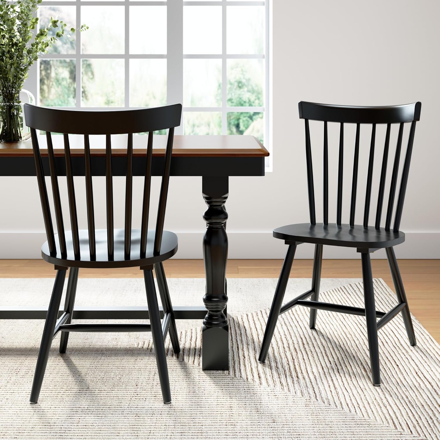 Bush Furniture Dining Chairs – Set of 2, Transitional Decor, High Back Spindle Design, Windsor Collection, Black