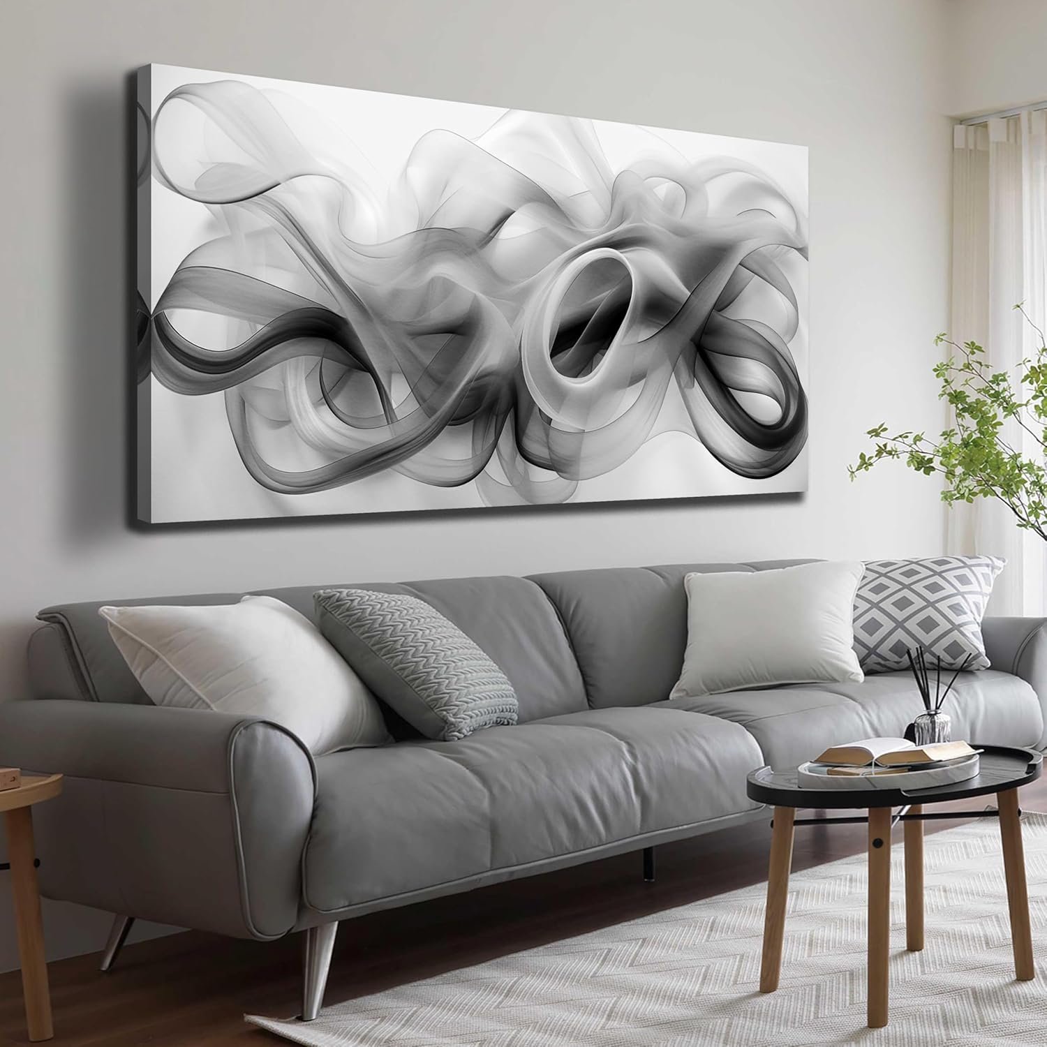 JuhaiArt White Canvas Wall Decorations Black Wall Art Large Abstract Canvas Wall Art for Living Room Poster Picture for Home Office 29″x 59″