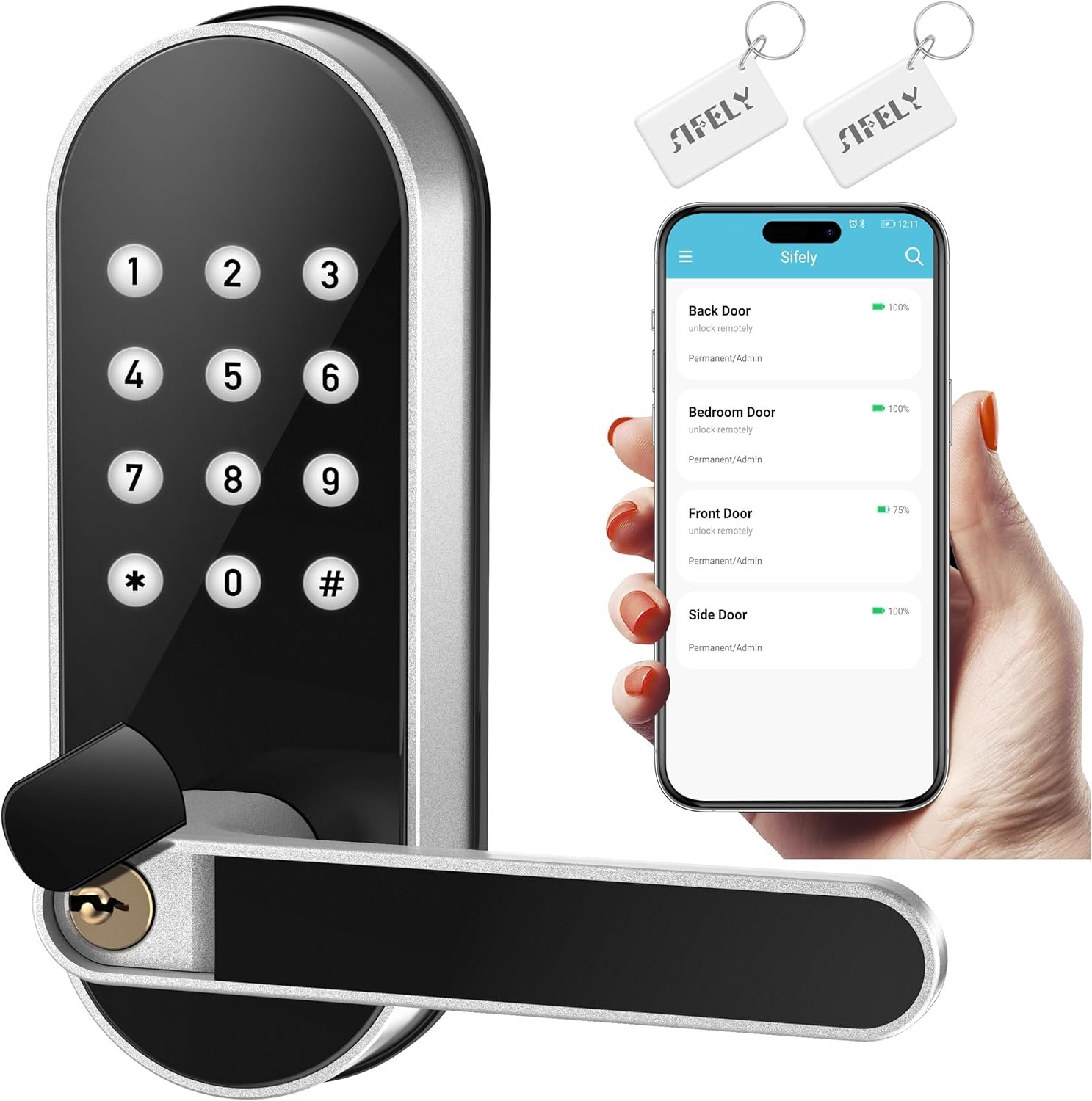 Keyless Entry Keypad Smart Door Lock with Handle & Knob – Digital Deadbolt for Front, Bedroom, Office & Interior Doors, App Control for Airbnb, Guests & Kids, Easy DIY Install (No Fingerprint)