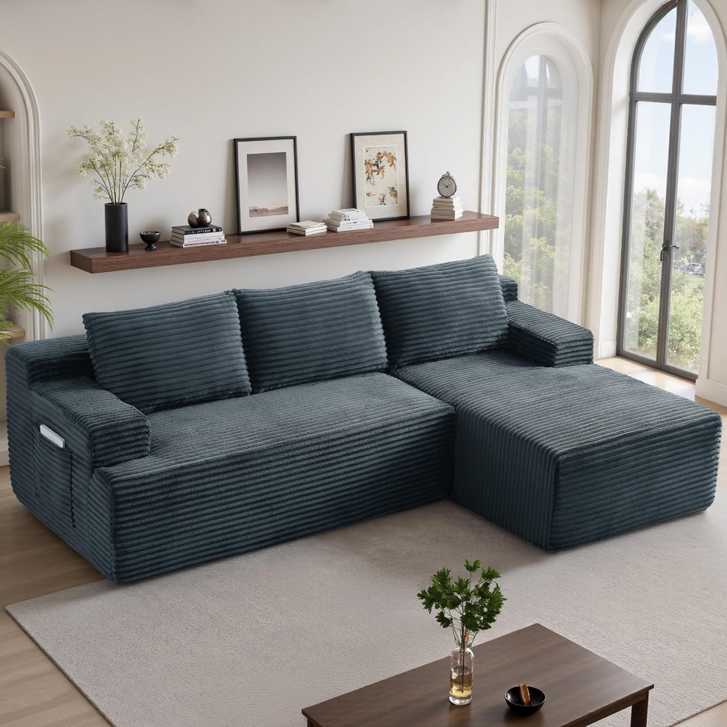 96”Sectional Couches for Living Room,Modern Modular Sectional Sofa,Upholstered Boneless Couch with Pockets,Comfy Cloud Couch with L Shaped Chaise (Dark Grey, 96”W Right Facing Chaise)