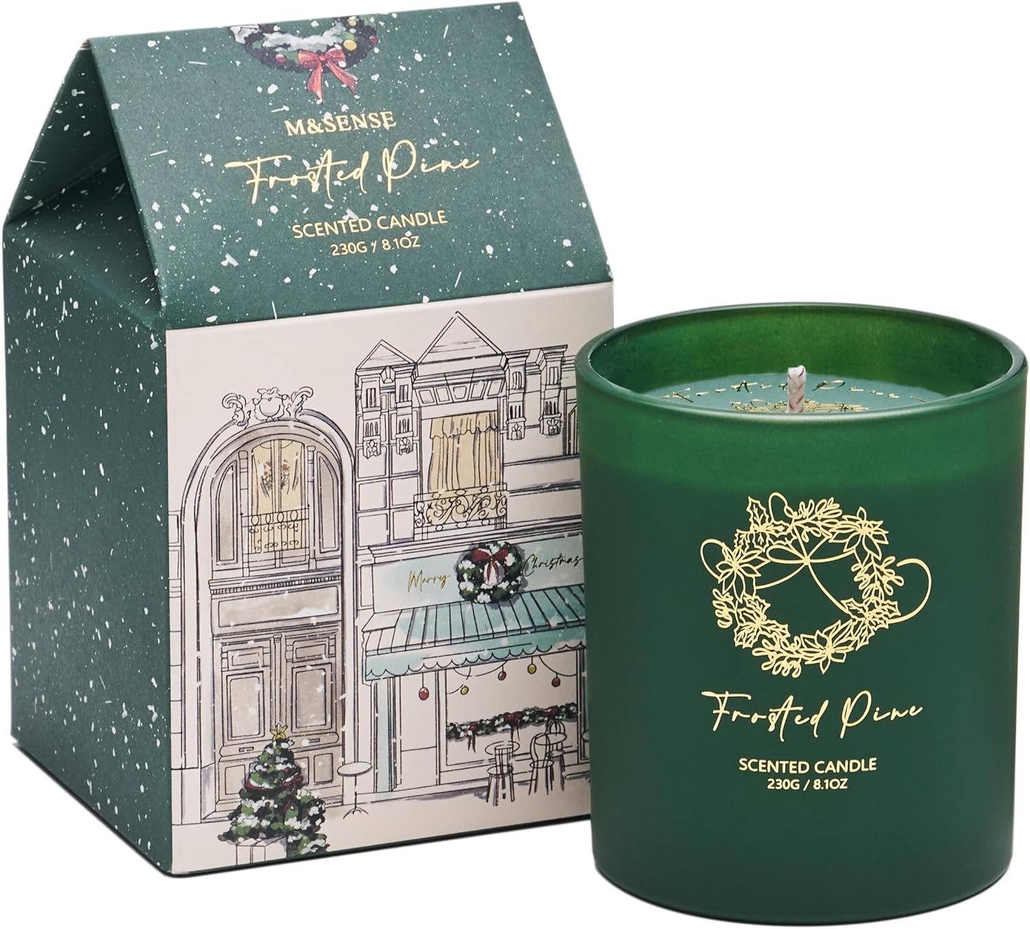 M&SENSE Christmas Holiday Candle – Frosted Pine Scent, 8.1oz Soy Wax, Ideal Winter Home Decor Gift for Women and Men