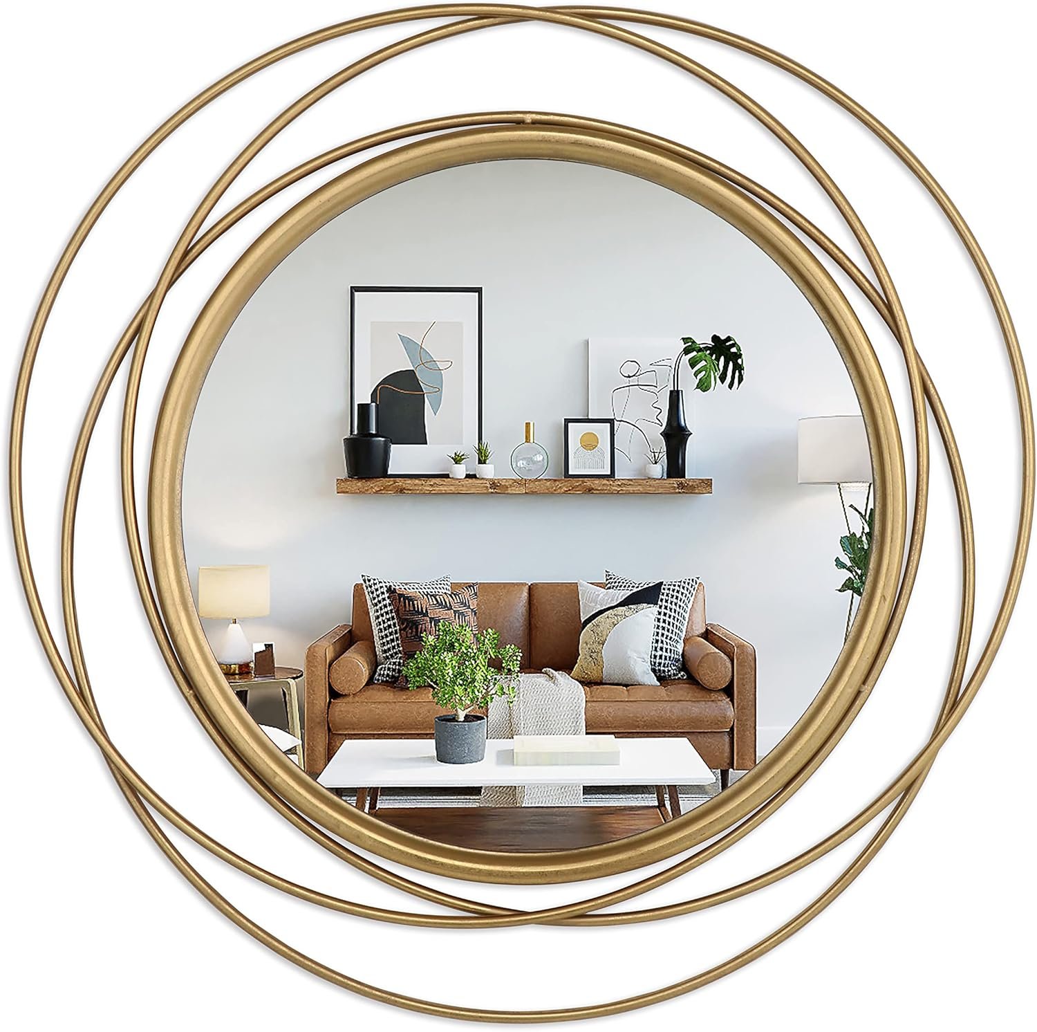 32 inch Round Mirror, Gold, Wall Mounted, Circle Wall Mirror for Bathroom Vanity, Entryway, Living Room, Hallway