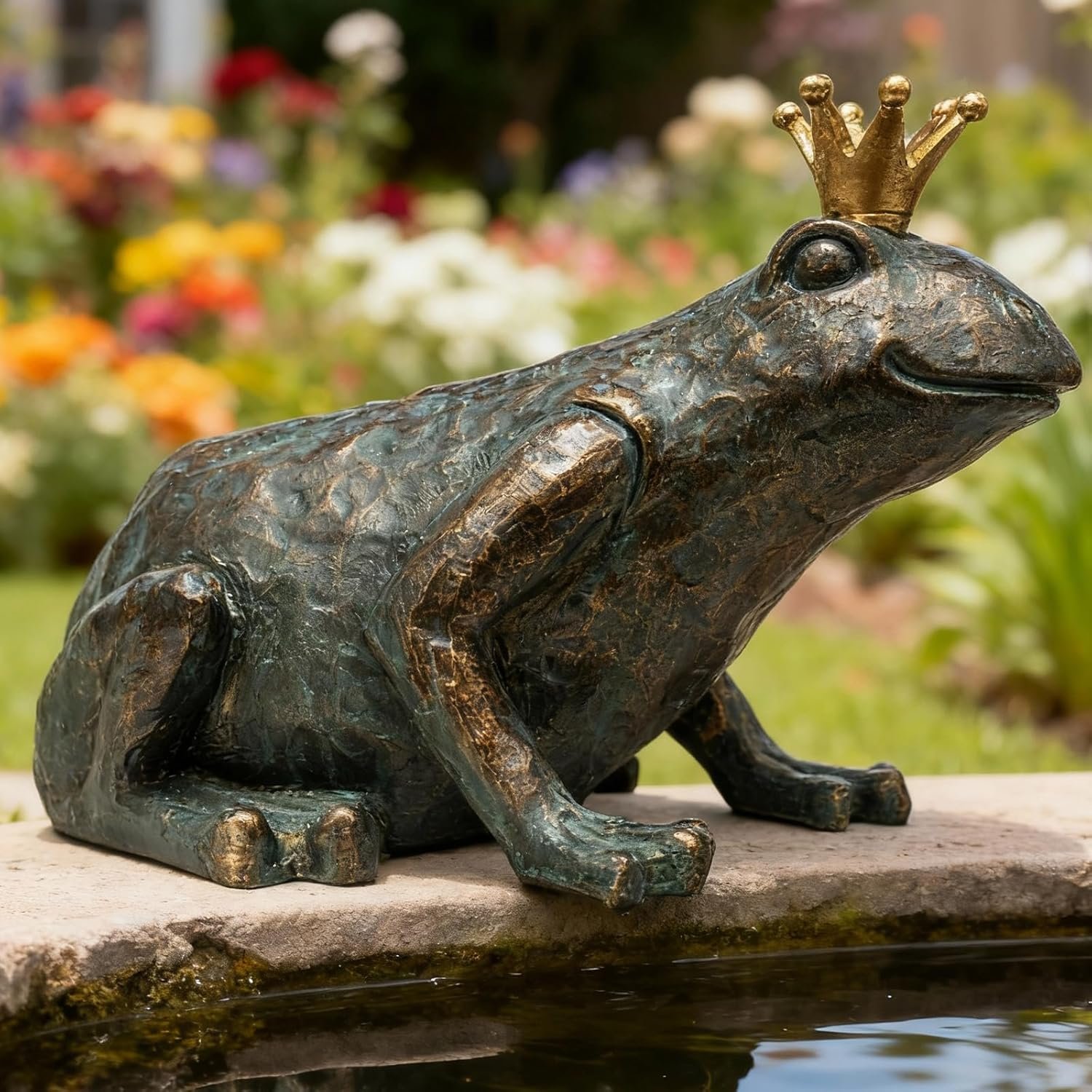 Frog Garden Statue,11.5″ L×8″ H Animal Figurines Garden Decor, Weather-Resistant Outdoor & Indoor Sculptures & Statues for Home,Patio,Yard and Entryway-Crouching Frog Prince