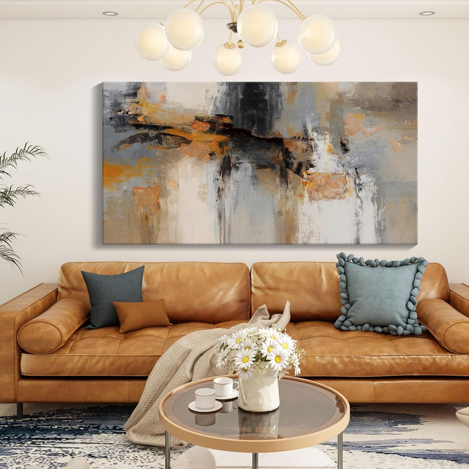 Abstract Wall Art – Large Canvas Wall Art for Living Room, Bedroom, Office – Framed Modern Wall Decor in Gray and Yellow – Artwork Paintings & Pictures