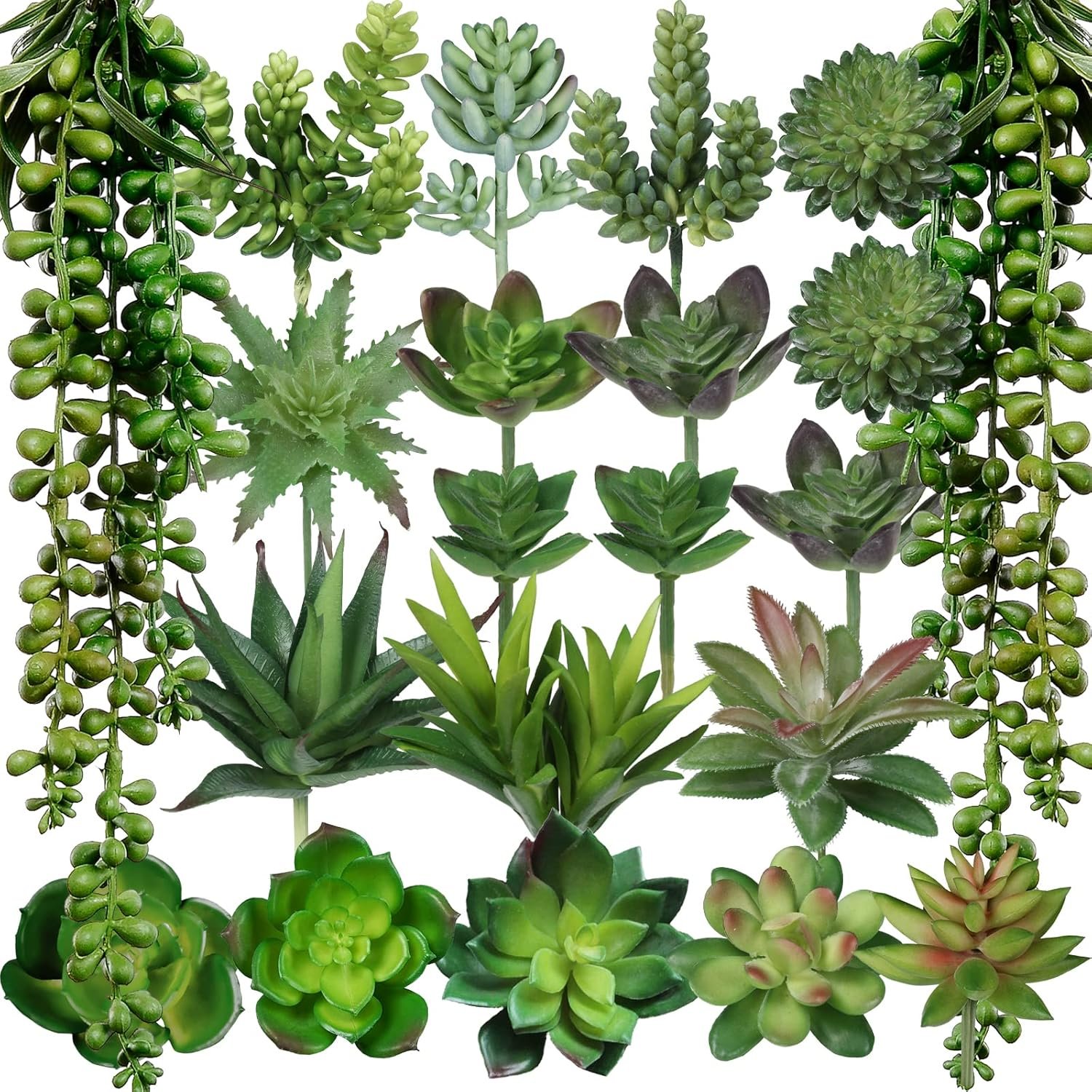 Winlyn 21 Pcs Assorted Artificial Succulents Plants Unpotted Small Green String of Pearls Cacti Aloe Picks Fake Succulents Bulk for Succulent Garden Wreath Floral Arrangement Indoor Outdoor Home Decor