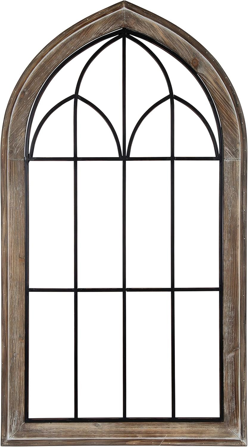 Kate and Laurel Rennell Farmhouse Wall Plaque, 26.5 x 48, White, Wood and Metal Arched Wall Decor (Rustic Brown)