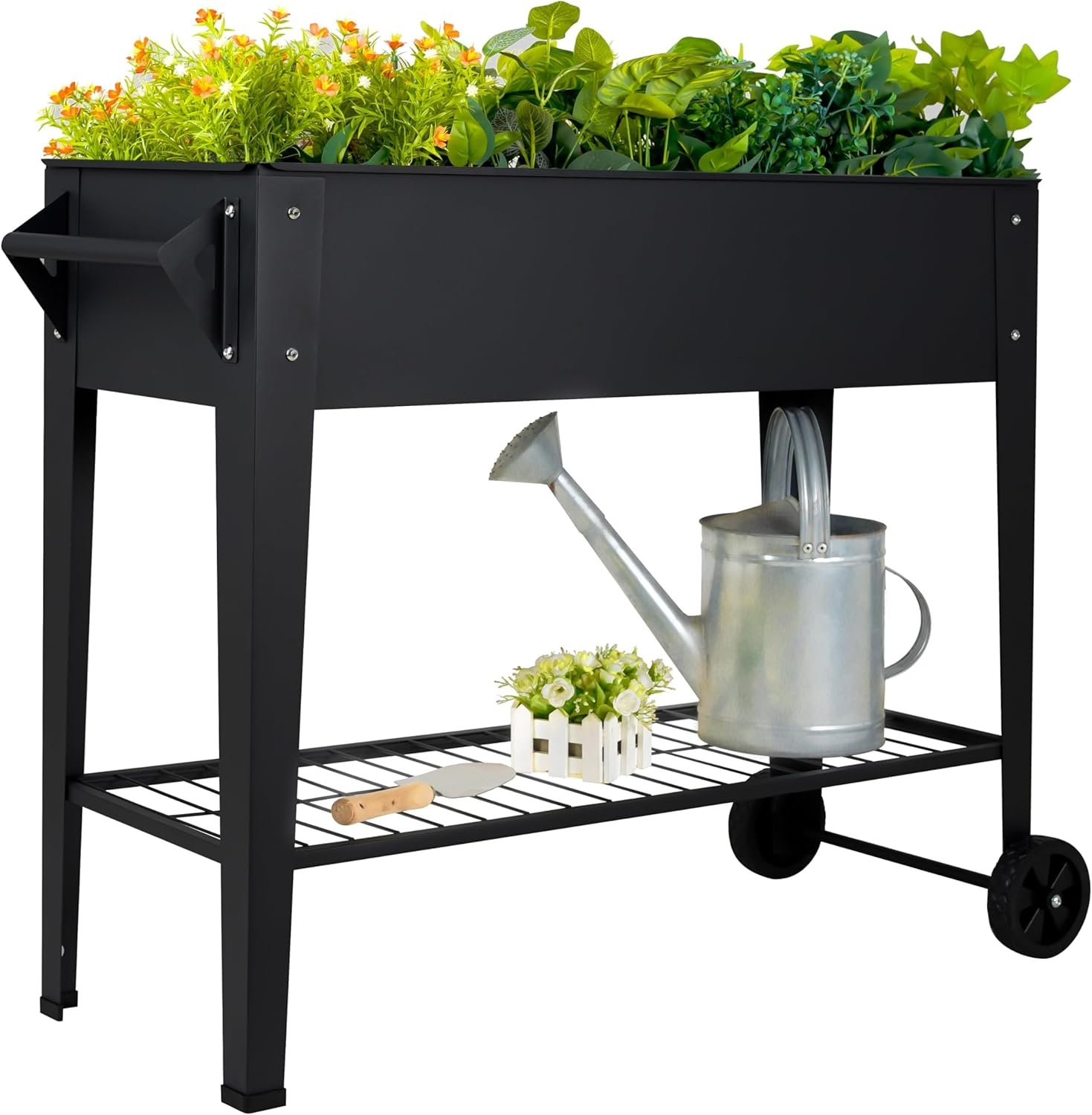 Elevate 32″ Tall Raised Garden Bed Outdoor with Wheels & Shelf for Mobility, 400LBS Capacity, Anti-Rust Steel Planter Box for Vegetables/Herbs, Patio-Balcony-Backyard