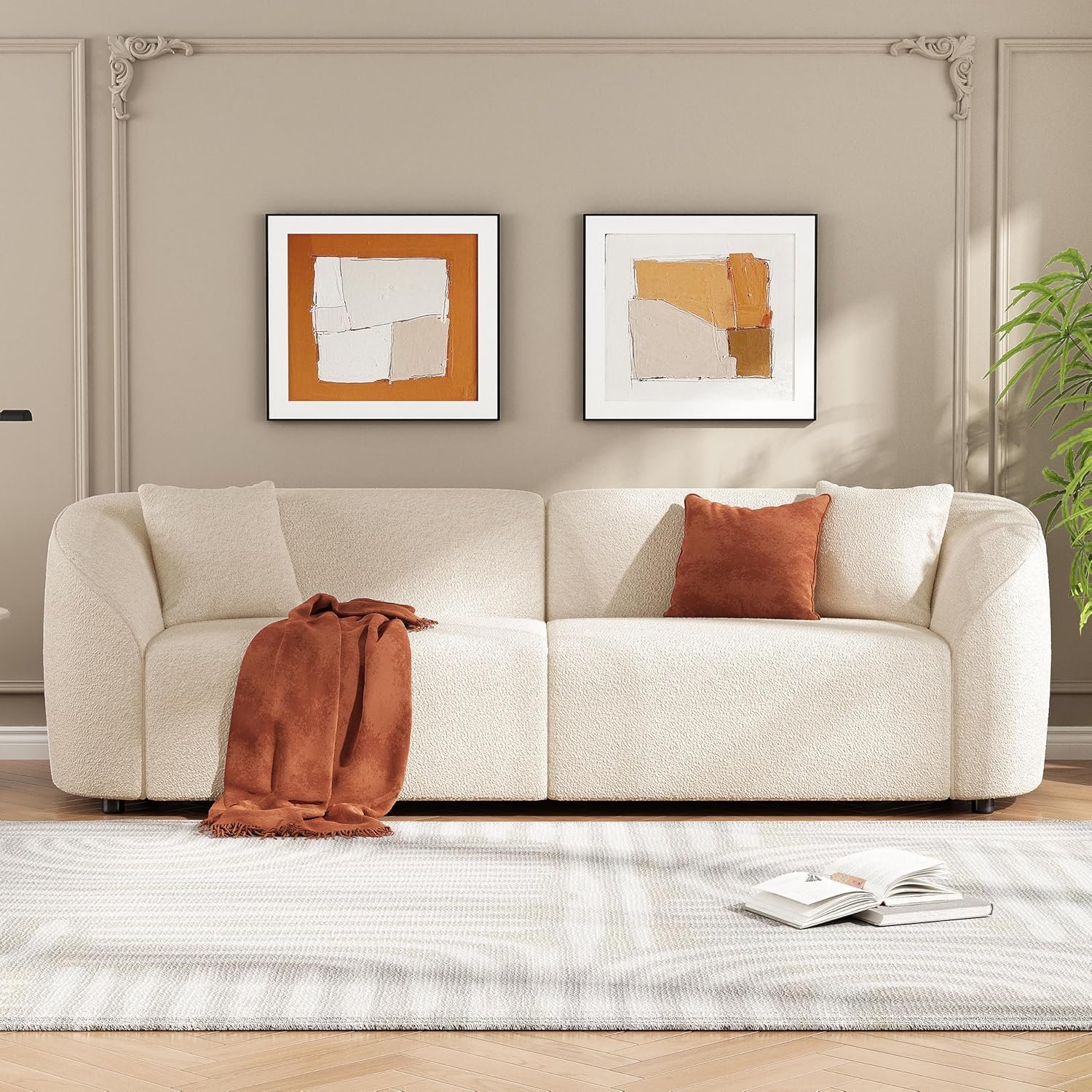 Christopher Knight Home Sabbo 87.50″ Boucle Upholstered Couch, Oversized 2 Seater Sofa, Curved Soft Seating Lounge Sofa Chair, Cozy Loveseat with Armrest, Reading Sofa for Living Room Home Rest, Beige