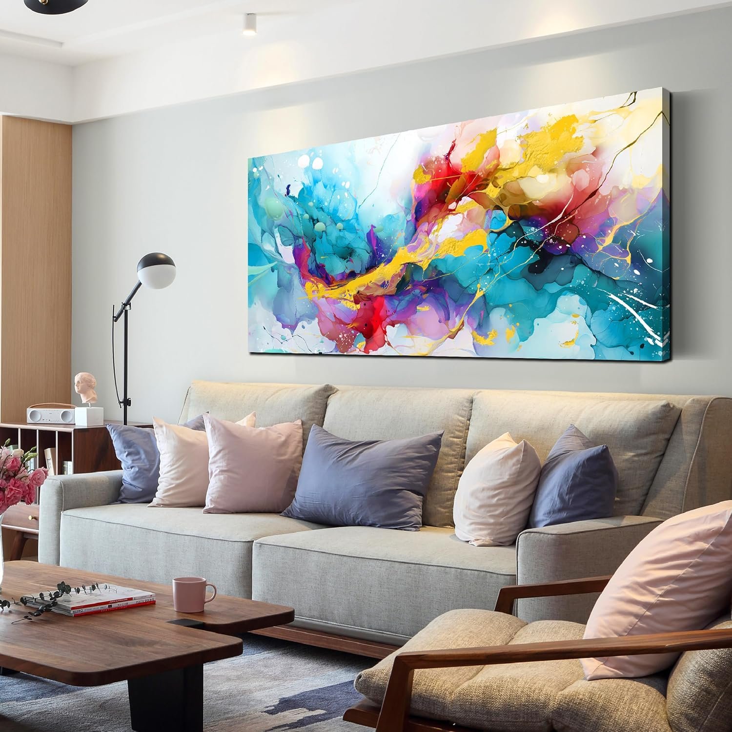 Abstract Canvas Wall-Art for Living Room – Colorful Wall Art Bedroom Office Artwork Wall Decor Ready to Hang Size 24″ x 48″
