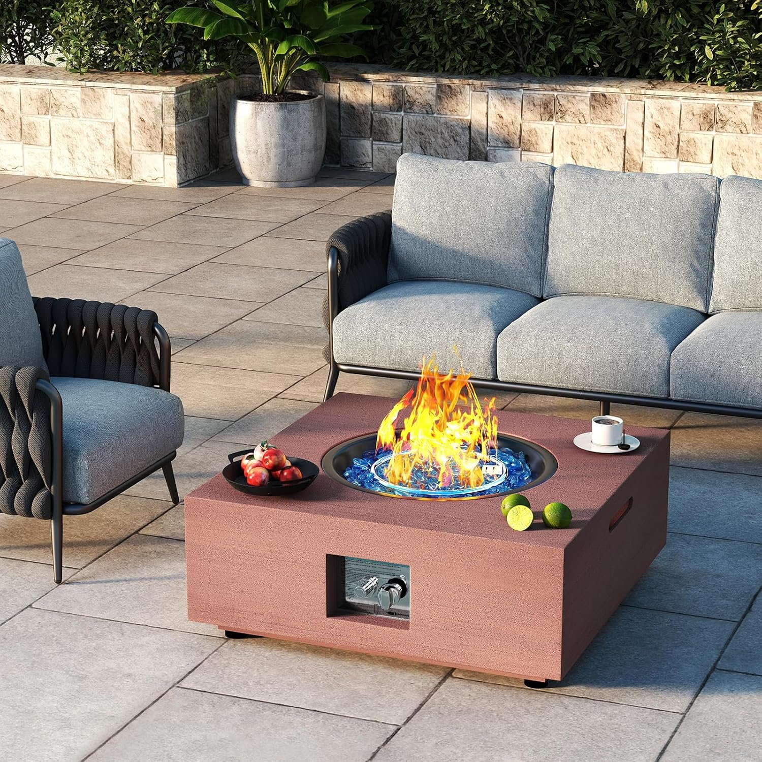 28 Inch Fire Pit Table Propane Fire Pit 40,000btu Gas Fire Pits for Outdoor Outside Patio with Burner Lid, Glass Rocks
