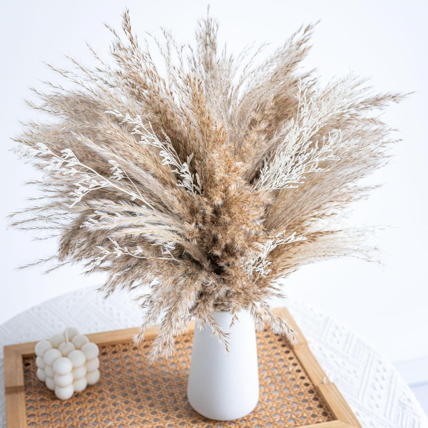 WILD AUTUMN Fluffy Boho Decor Dried Grass – Dried Pampas Grass Short pompas Grass Vase Filler Dried Flowers Wedding Home Table Rustic Farmhouse Decor