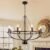 Ganeed Vintage Chandeliers,8-Light Round Wagon Wheel Chandelier with Wood Beaded,Black Farmhouse Pendant Light, Adjustable Height Hanging Light for Kitchen Bedroom Dining Room