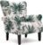 YOLENY Mid Century Wingback Arm Chair,Modern Upholstered Fabric High Back Accent Chair with Wood Legs,Upholstered Single Sofa Club Chair for Living Room, Bedroom, Home Office, Green Leaves