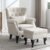 Janoray Mid Century Modern Accent Chair Upholstered Armchair Comfy Linen Fabric Tufted Wingback Single Sofa with Ottoman for Bedroom Living Room, Beige