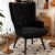 TLSUNNY Teddy Fabric Black Accent Chair, Comfy Upholstered Armchair with Metal Legs, High Backrest Living Room Chair, Wingback Chair Mid Century Modern for Living Room/Vanity/Bedroom (1 pc)