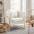 LONWIK Modern Velvet Barrel Armchair with Lumbar Pillow, Mid-Century Upholstered Accent Chair for Living Room, Bedroom, Single Sofa Club Reception Chair with Golden Metal Legs, White