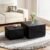 Black Nesting Tables for Living Room, Set of 2, Square Nesting Coffee Table Farmhouse Wooden Fluted Coffee Table, Modern Small Center Table End Side Table for Small Spaces Bedroom Balcony Office