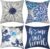 RYSMIYOU Decorative Throw Pillow Covers Set of 4 Blue Pillow Covers 18×18 inch Throw Pillow Cases Linen Square Pillow Case,Farmhouse Outdoor Modern Boho Pillow Covers for Couch Sofa Living Room