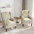 Wingback Accent Chairs Set of 2, High Back Upholstered Armchair, Printed Fabric Wingback Arms Chairs with Wood Legs, Single Sofa Reading Chair for Bedroom Living Room, White
