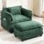 KEIKI Boucle Accent Chair with Storage & Ottoman, Oversized Reading Arm Chair w/Double Cushion, Modern Side Deep Seating Chairs Set, Corner Comfy Lounge Armchair for Living Room, Bedroom, Dark Green