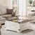 Lift Top Coffee Table with Storage, Square Coffee Table for Living Room with Charging Ports, Farmhouse Dining Table with Large Hidden Storage, White, 31.5″