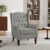Pia Ricco High Back Floral Accent Chair – Retro Wingback Upholstered Armchair with Nailhead Trim, Solid Wood Legs, Fabric Living Room Bedroom Reading Chair (Light Gray)
